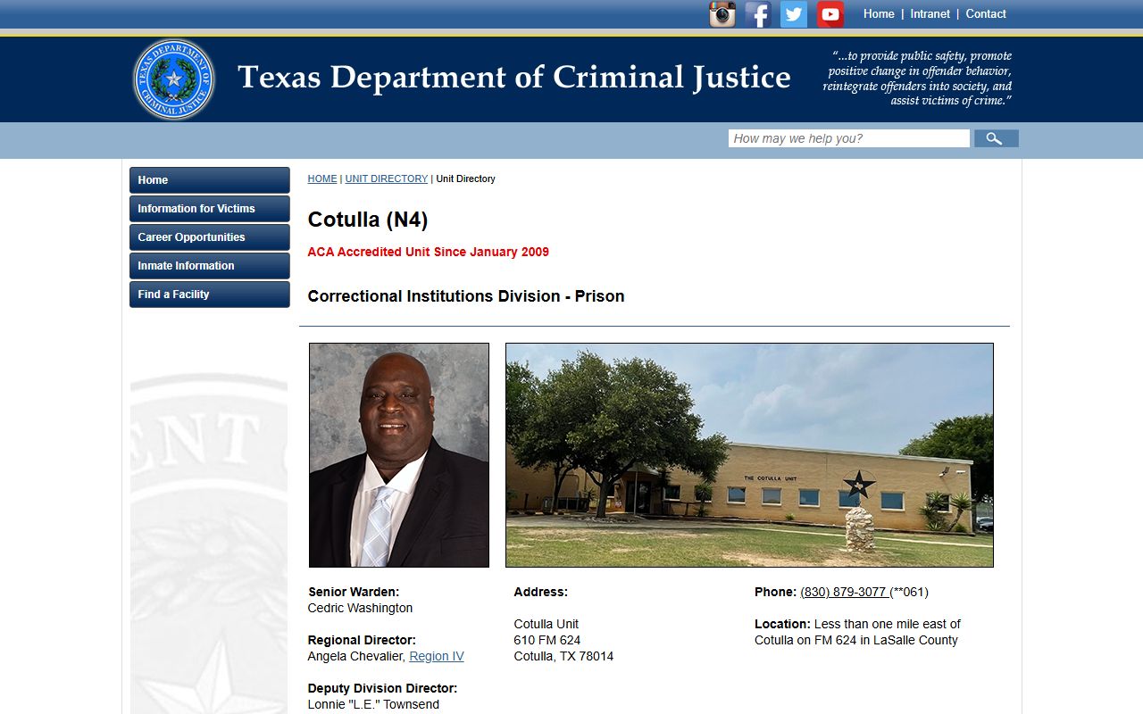 TDCJ Cotulla Unit official unit directory page