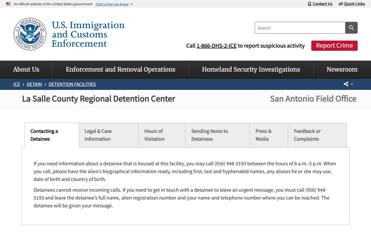 ICE La Salle County Regional Detention Center official facility page